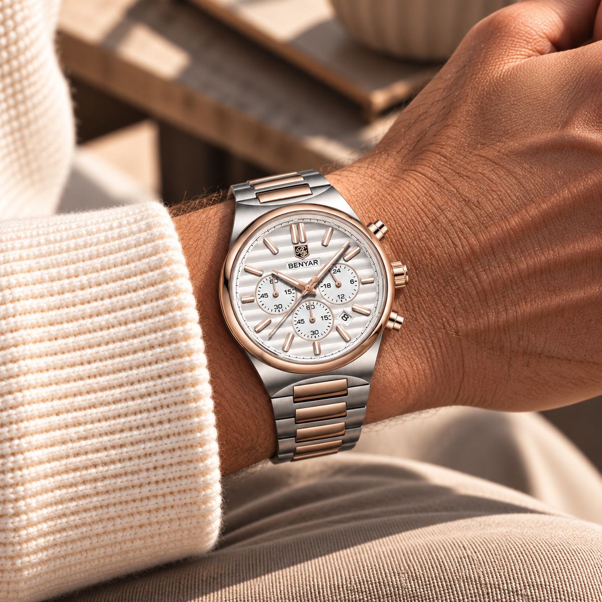 Relógio Masculino Sion Rosé Mostrador Branco Alpenglow Montaise