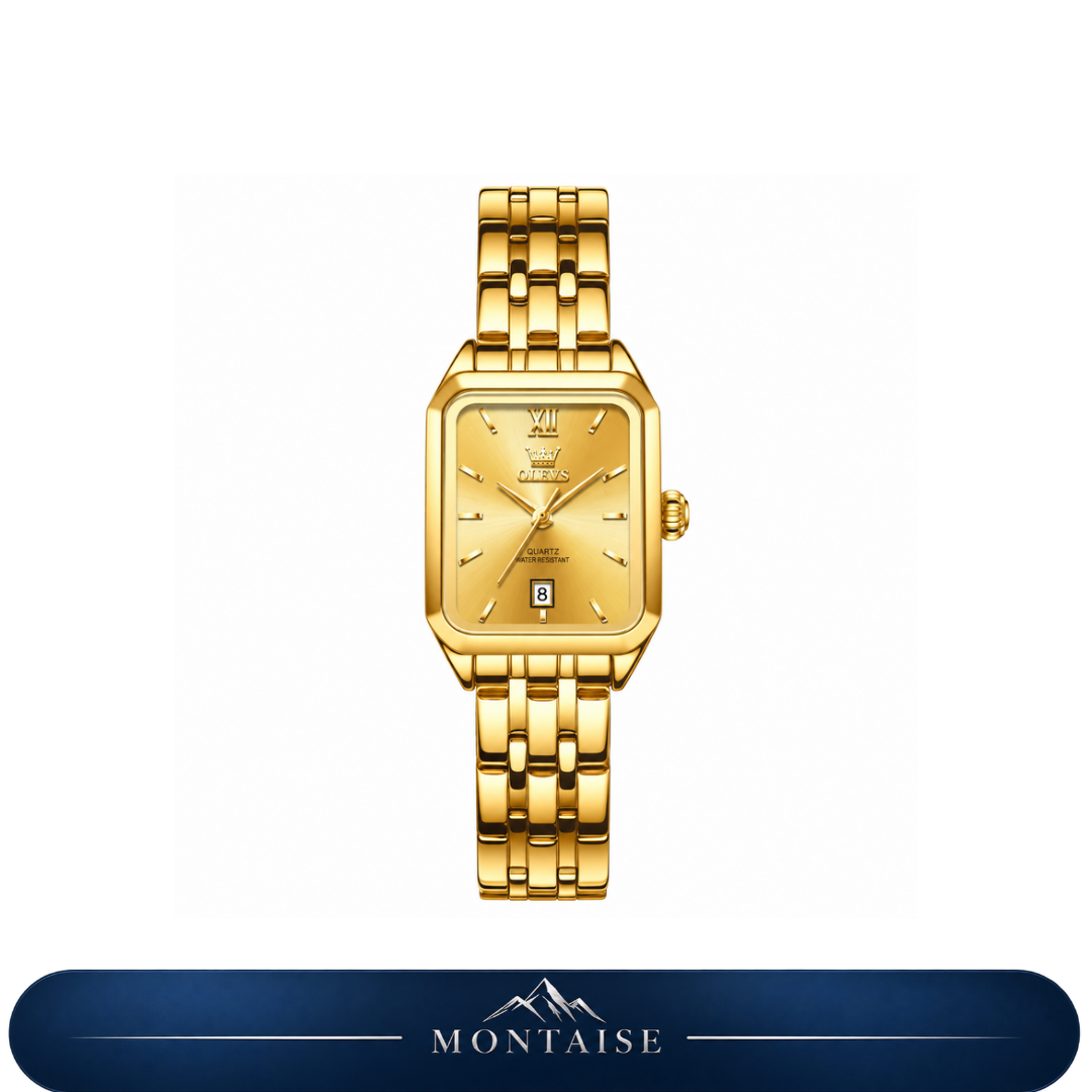 Relógio feminino Lugano dourado mostrador dourado Montaise