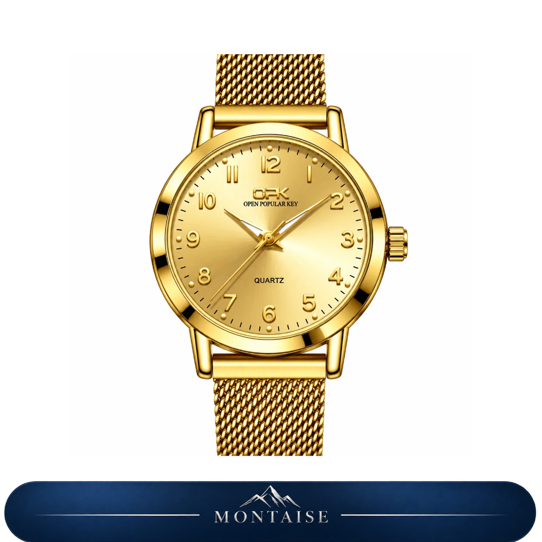 Relógio feminino Annecy dourado mostrador dourado Montaise