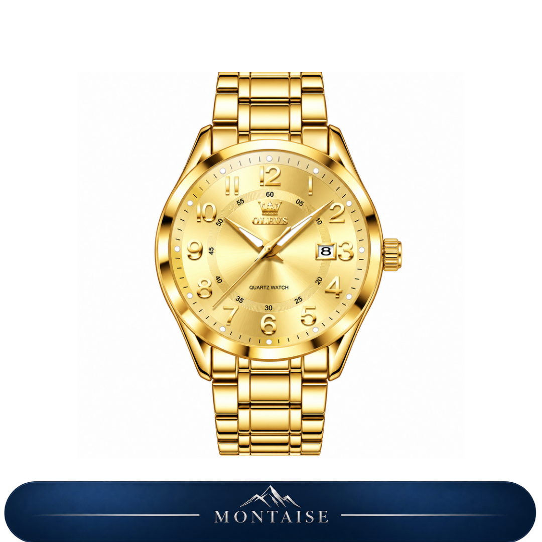 Relógio feminino Lucerne dourado mostrador dourado Montaise