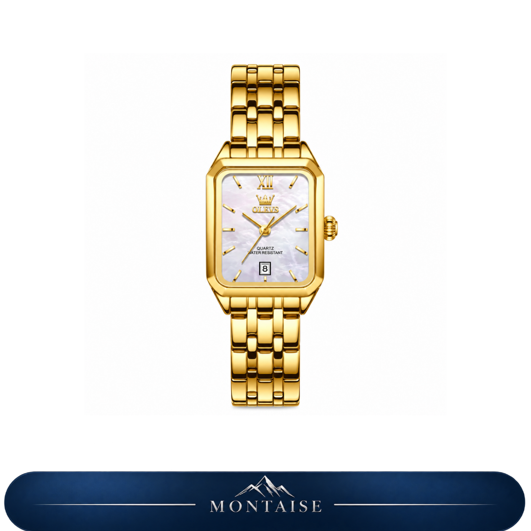 Relógio feminino Lugano dourado mostrador branco Montaise