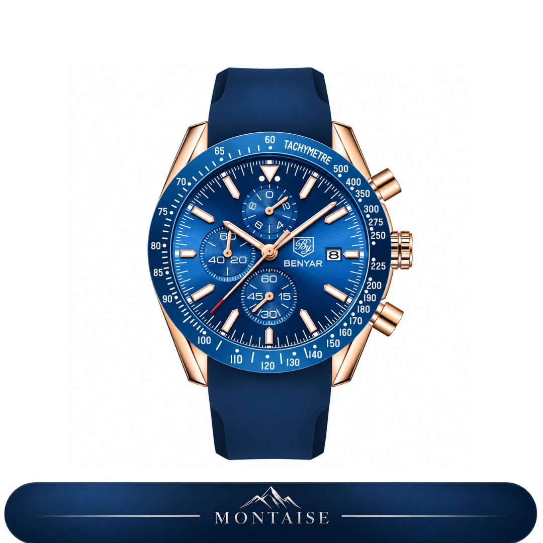 Relógio masculino Montaise Aletsch azul com detalhes rosé e pulseira azul