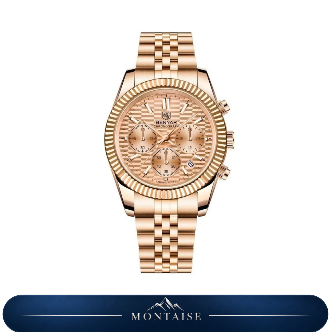 Relógio masculino Montaise cronógrafo dourado rosé em aço
