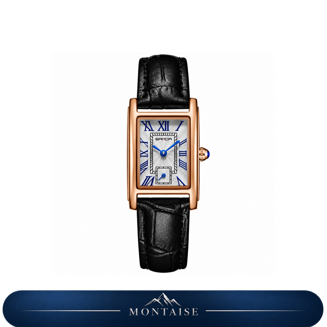 Relógio feminino La Chaux rosé pulseira de couro preta Montaise