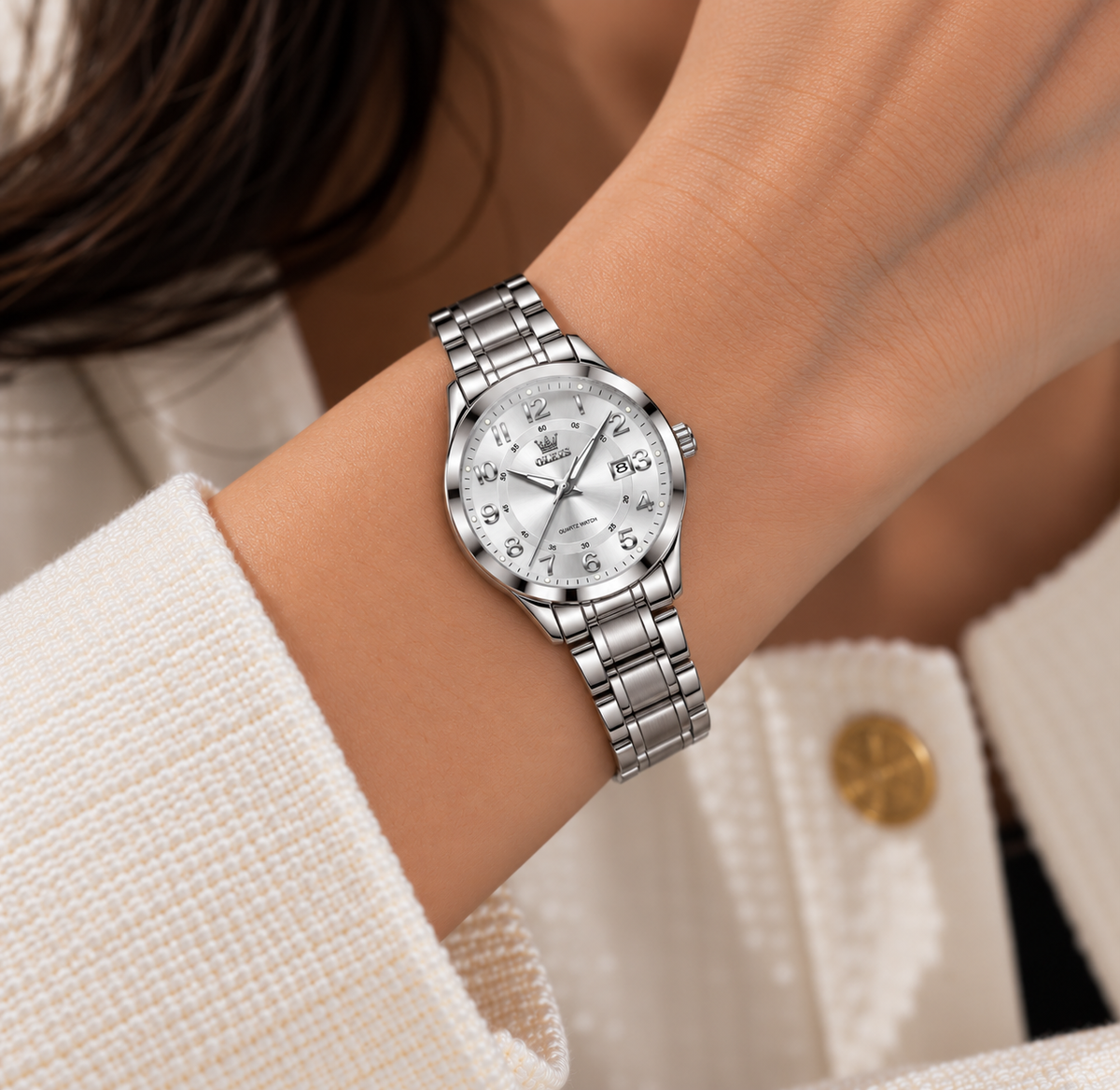 Relógio Feminino Lucerne Prateado Mostrador Branco Femme Montaise