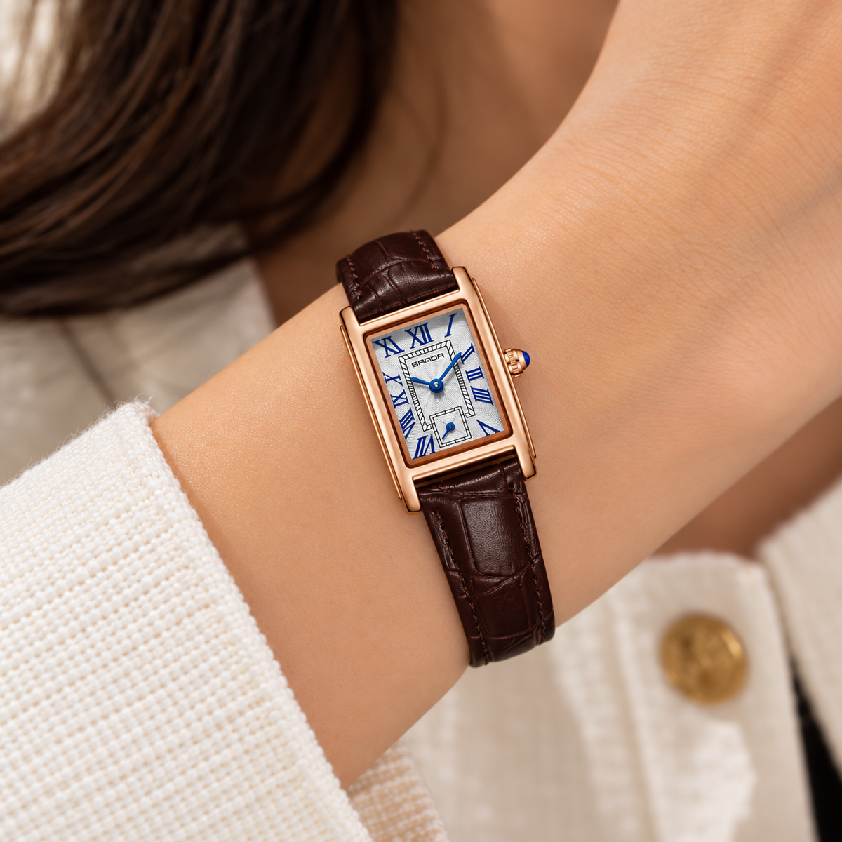 Relógio Feminino La Chaux Rosé Pulseira Marrom Femme Montaise