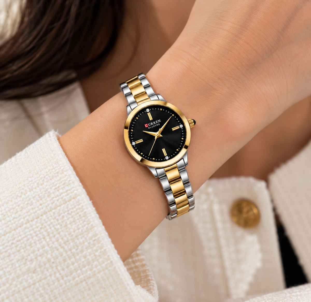 Relógio Feminino Évian Bicolor Mostrador Preto Femme Montaise