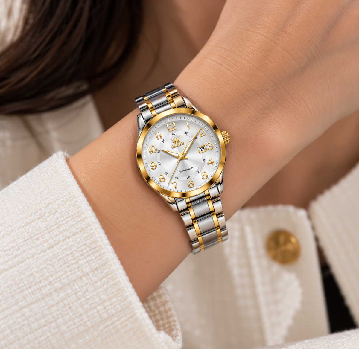 Relógio Feminino Lucerne Bicolor Mostrador Branco Femme Montaise
