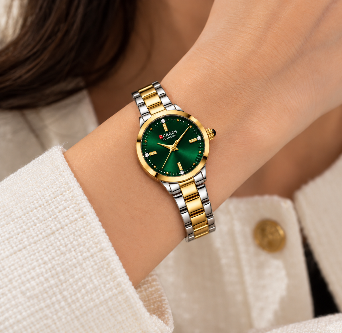 Relógio Feminino Évian Bicolor Mostrador Verde Femme Montaise