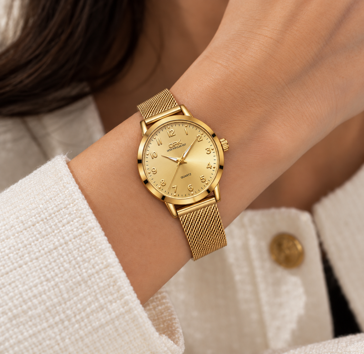 Relógio Feminino Annecy Dourado Mostrador Dourado Femme Montaise