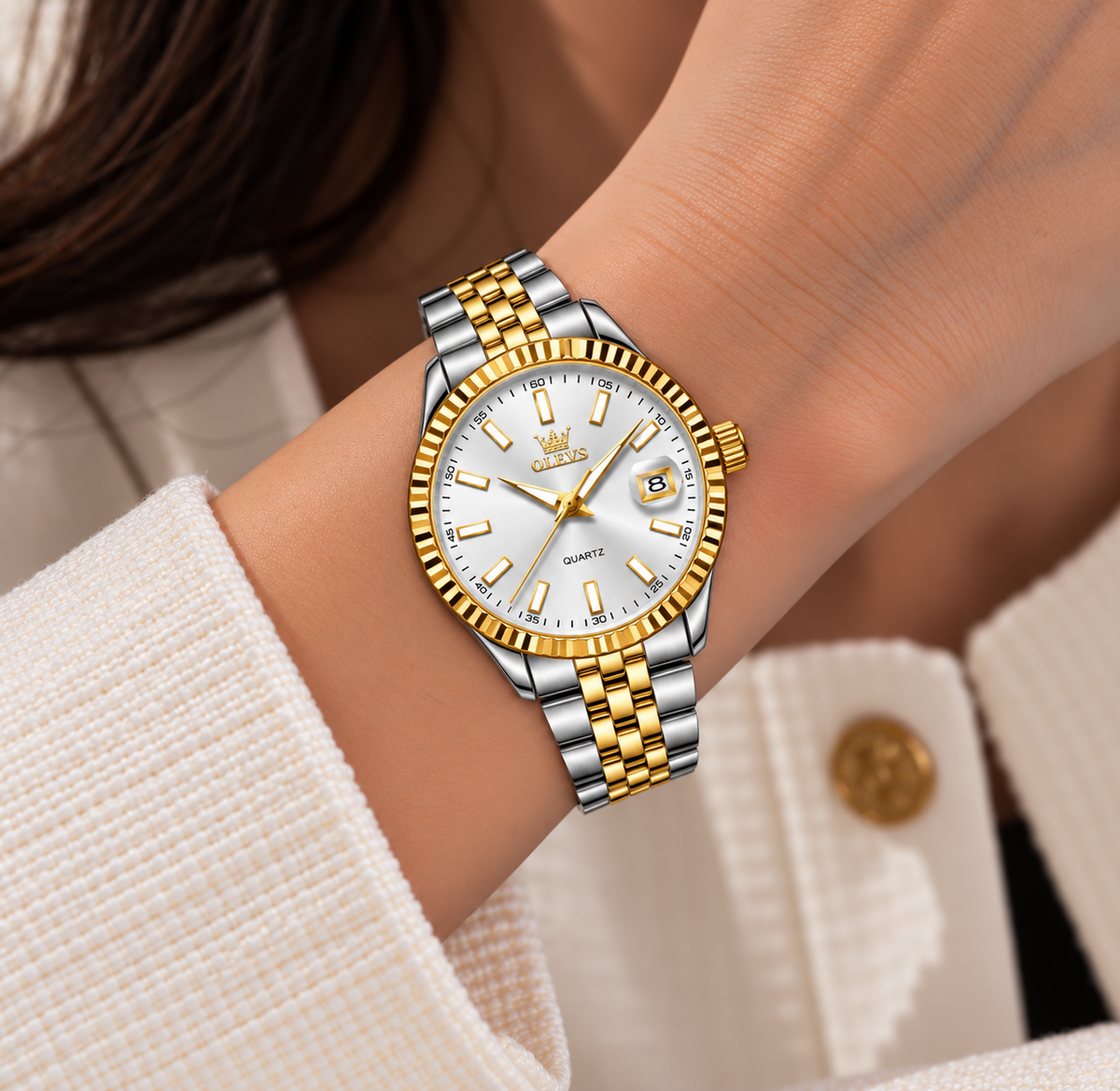 Relógio Feminino Montreux Bicolor Mostrador Branco Femme Montaise