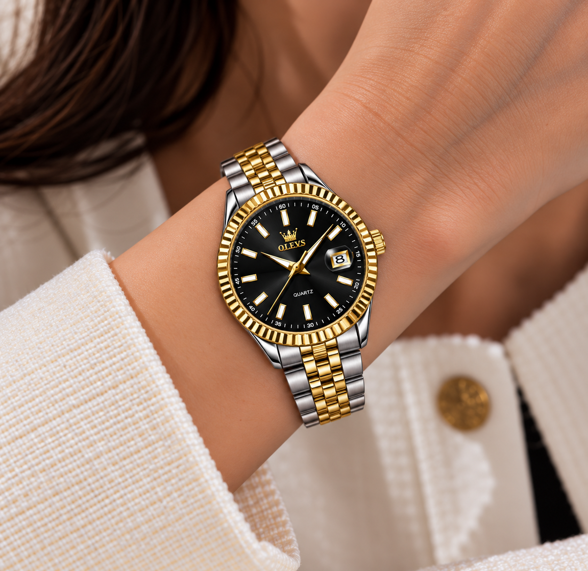 Relógio Feminino Montreux Bicolor Mostrador Preto Femme Montaise