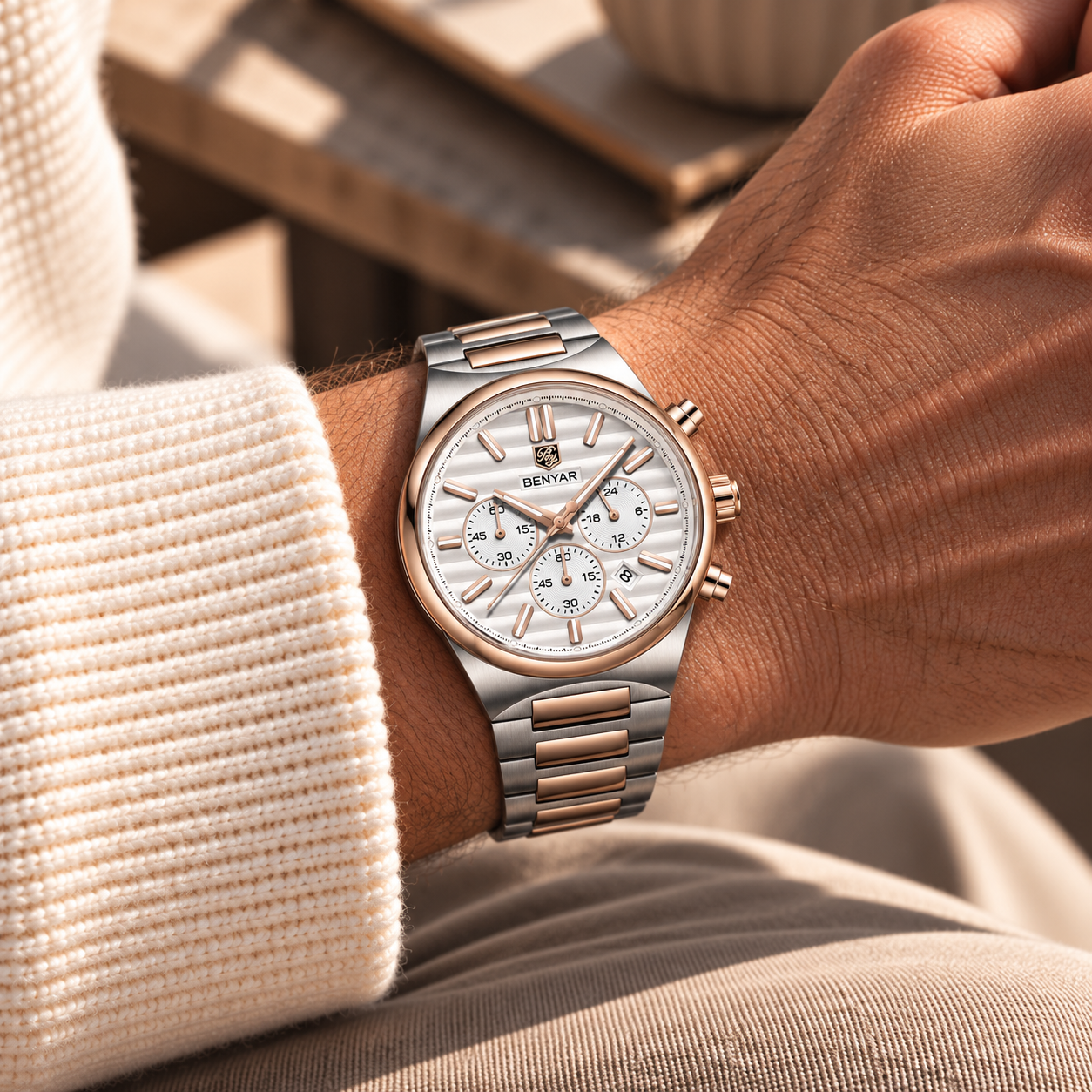 Relógio Masculino Sion Rosé Mostrador Branco Alpenglow Montaise