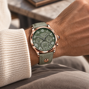 Relógio Masculino Ravelin Verde Rosé em Couro Montaise