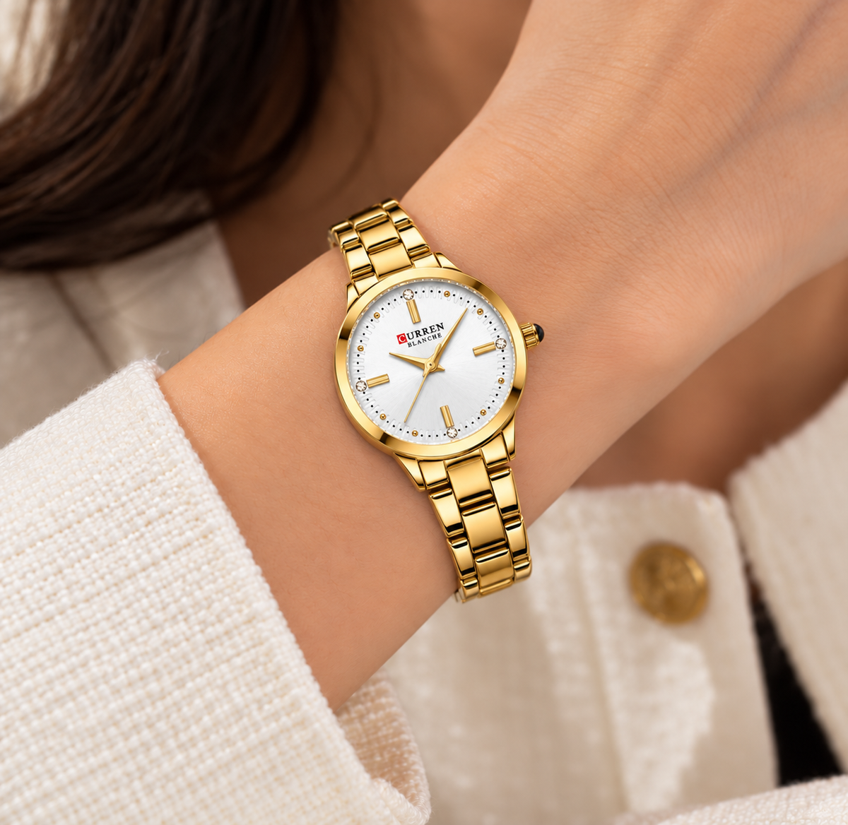 Relógio Feminino Évian Dourado Mostrador Branco Femme Montaise