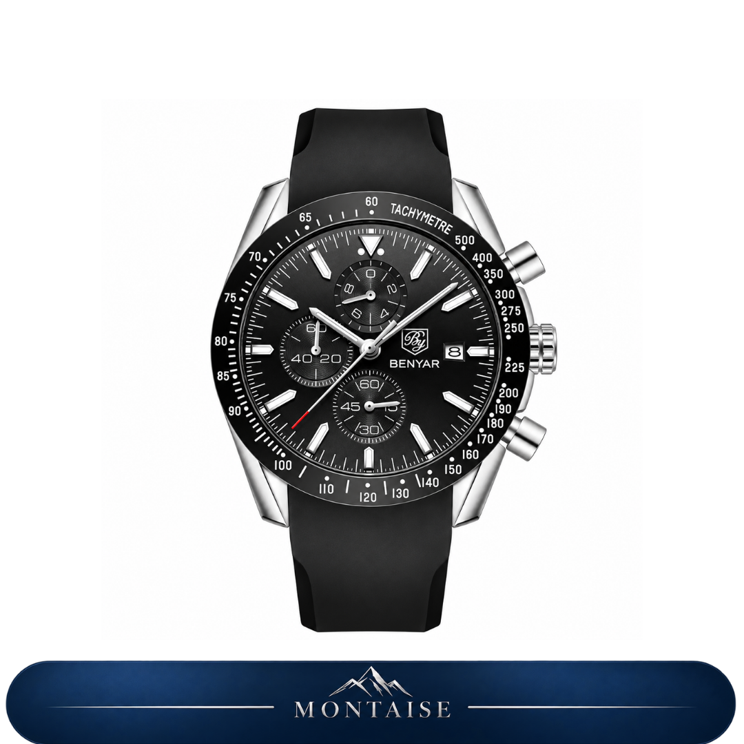 Relógio masculino Montaise Aletsch preto e prateado com pulseira preta