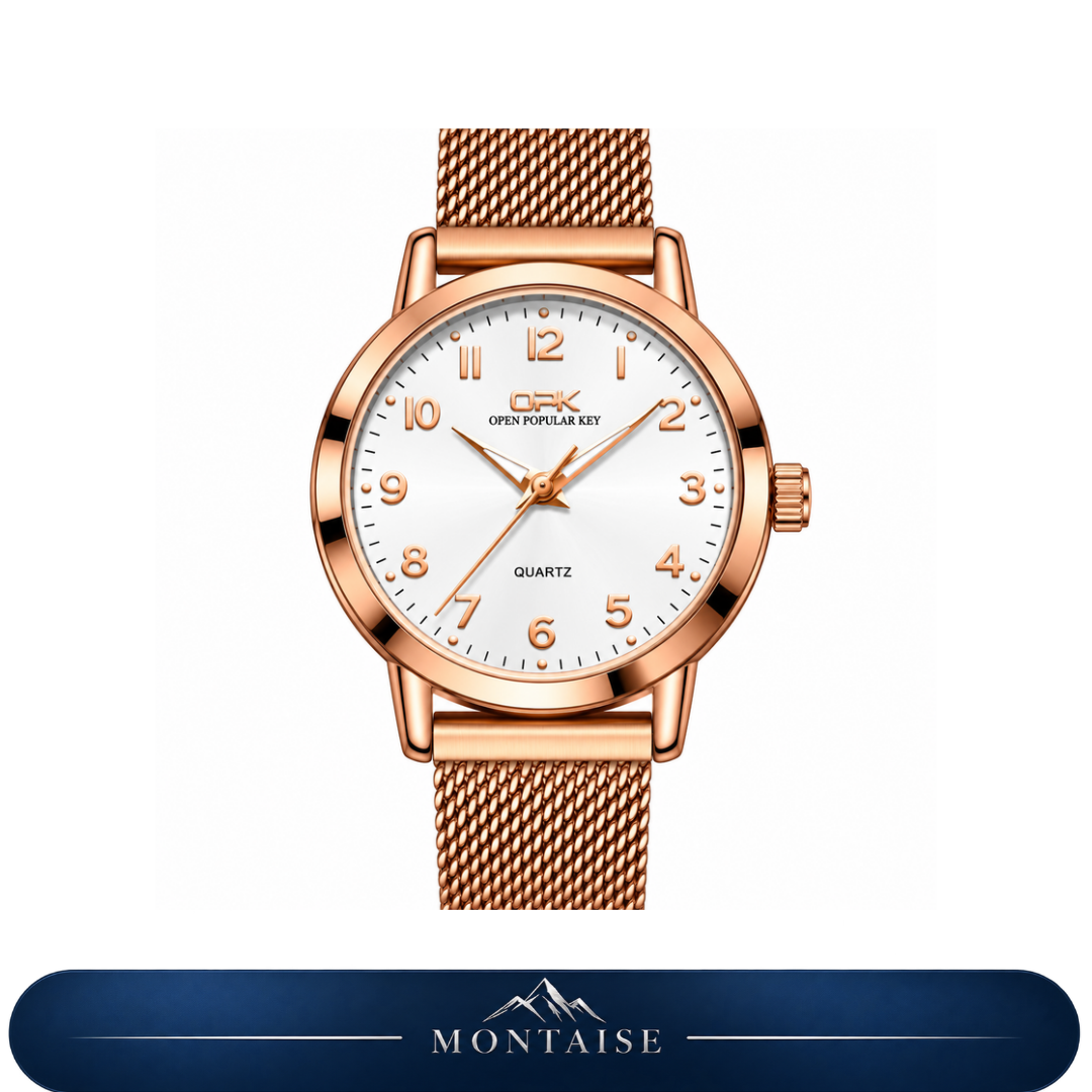 Relógio feminino Annecy rosé mostrador branco Montaise