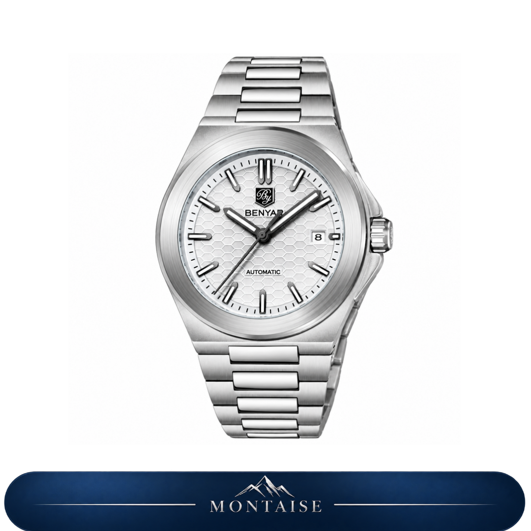 Relógio masculino Montaise Arosa automático prateado com mostrador branco