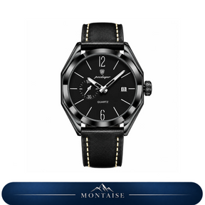 Relógio masculino Montaise Auren totalmente preto com pulseira de couro preta