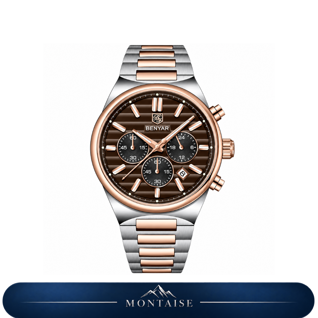 Relógio masculino Montaise Sion com mostrador marrom e detalhes rosé