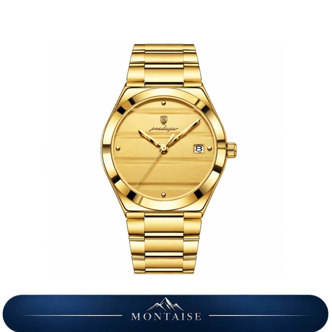 Relógio feminino Vevey dourado mostrador dourado Montaise