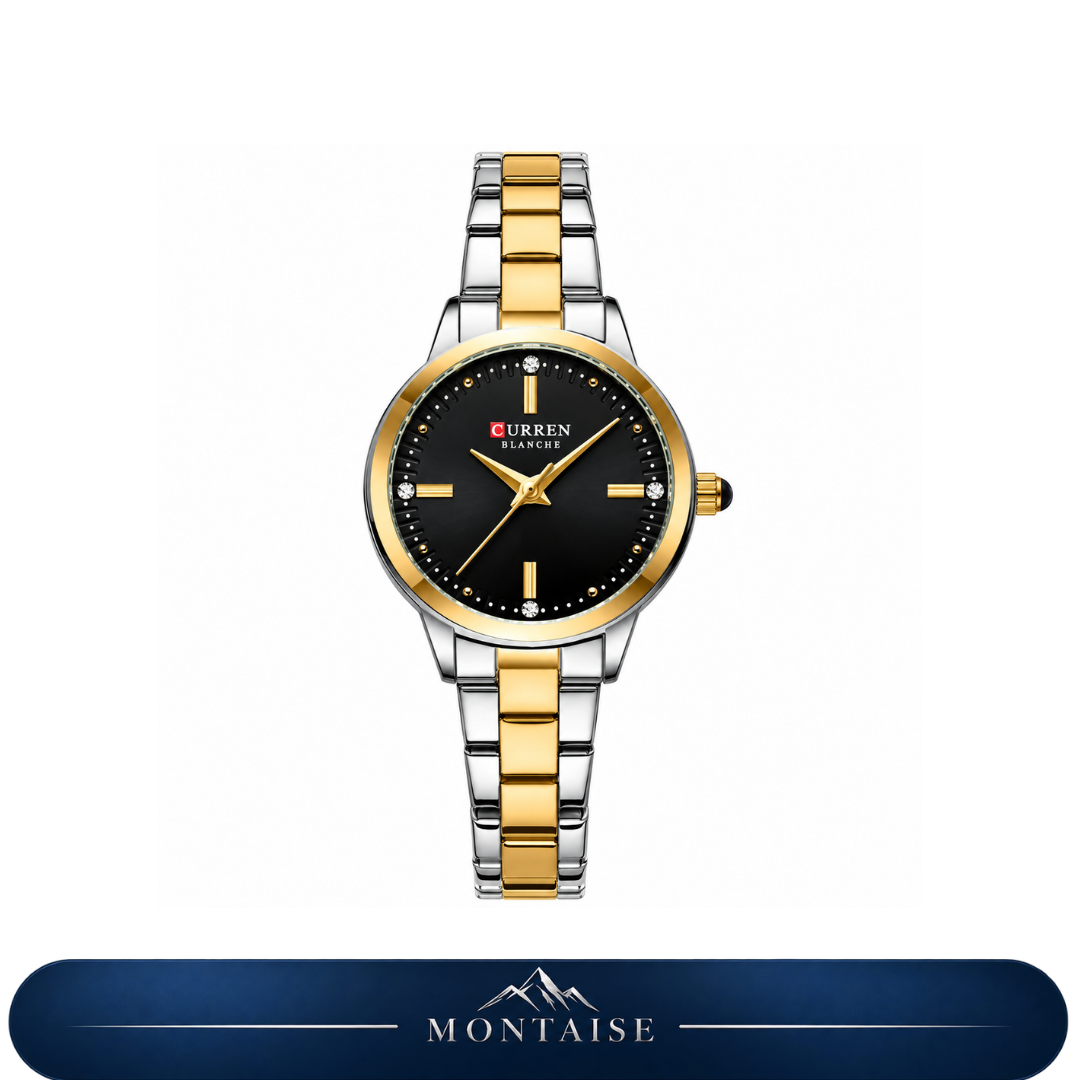 Relógio feminino Évian bicolor mostrador preto Montaise