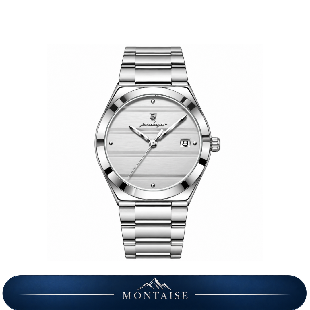 Relógio feminino Vevey prateado mostrador branco Montaise