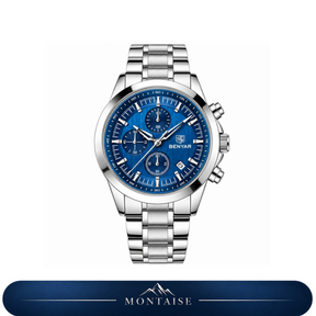 Relógio masculino Montaise Lauter prateado com mostrador azul e pulseira de aço