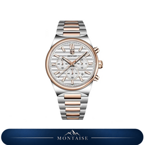 Relógio masculino Montaise Sion com mostrador branco e detalhes rosé