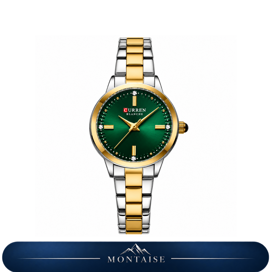 Relógio feminino Évian bicolor mostrador verde Montaise