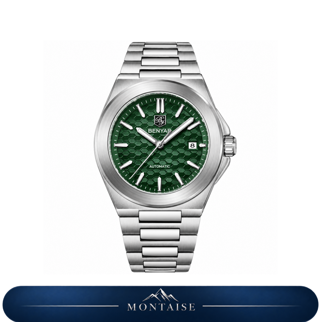 Relógio masculino Montaise Arosa automático prateado com mostrador verde
