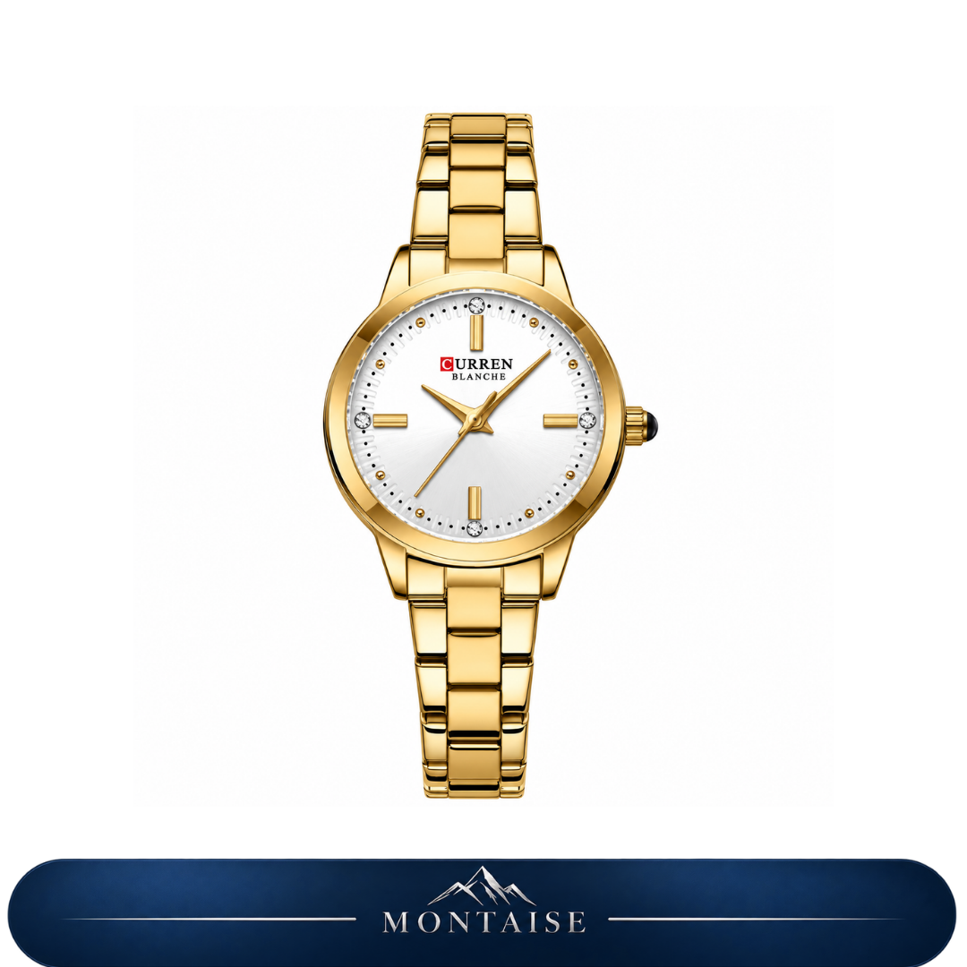 Relógio feminino Évian dourado mostrador branco Montaise