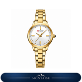 Relógio feminino Évian dourado mostrador branco Montaise