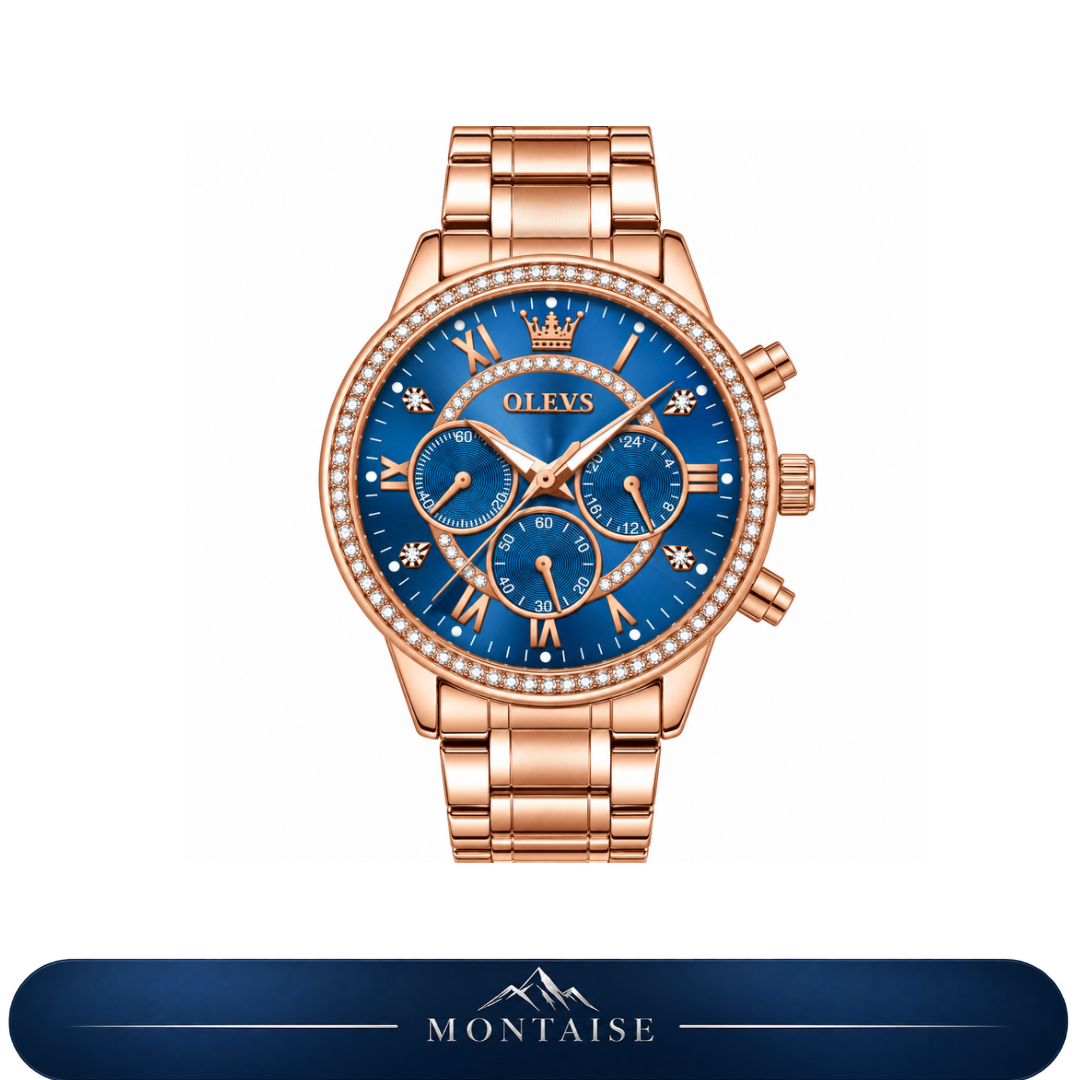 Relógio feminino Sierre rosé mostrador azul Montaise