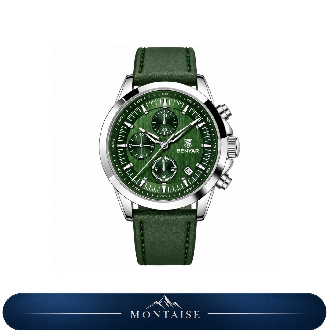Relógio masculino Montaise Lauter verde com pulseira de couro verde