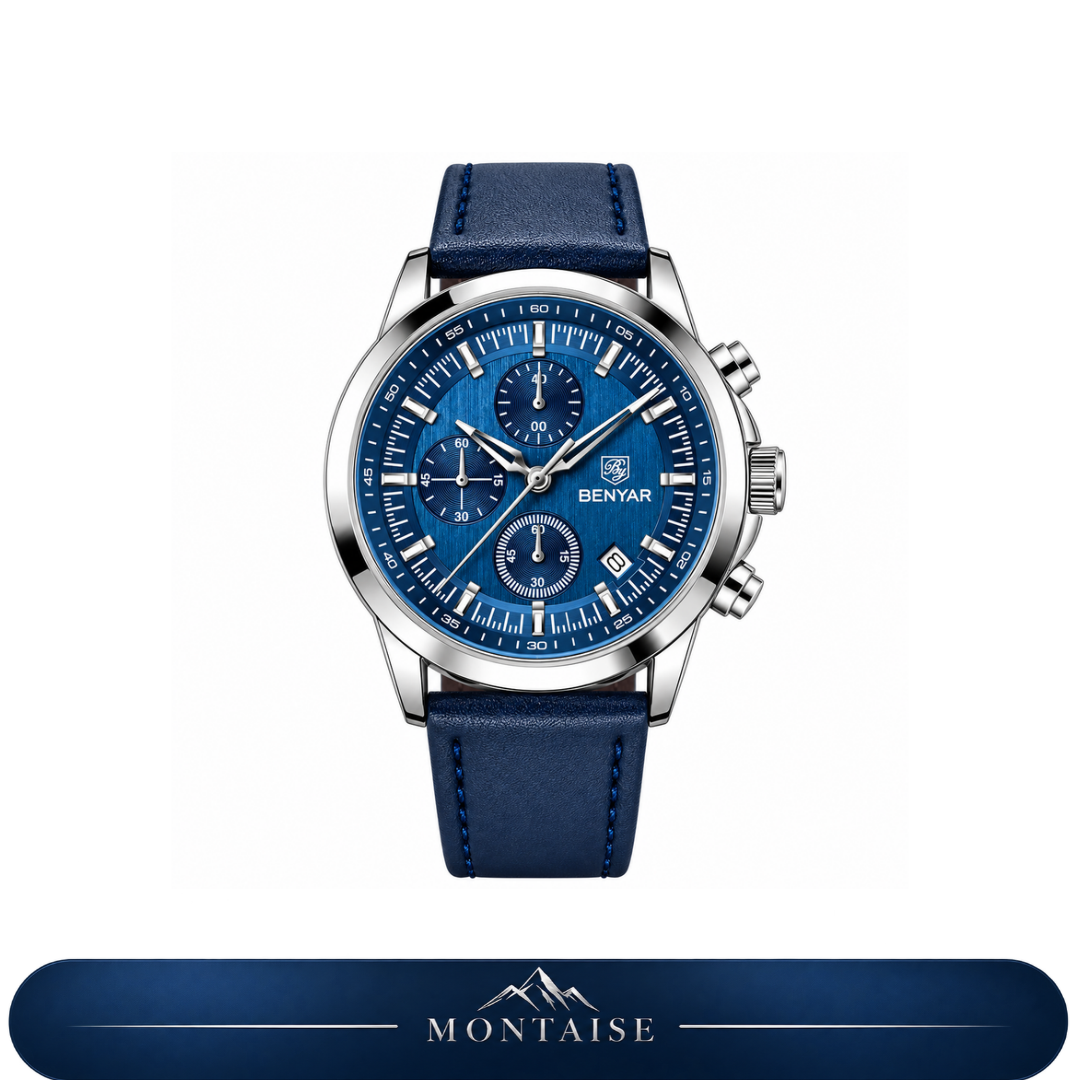 Relógio masculino Montaise Lauter azul com pulseira de couro azul