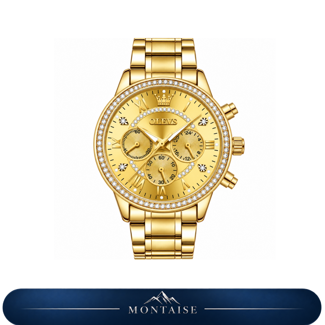 Relógio feminino Sierre dourado mostrador dourado Montaise