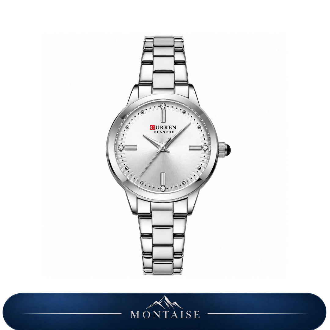 Relógio feminino Évian prateado mostrador branco Montaise