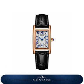 Relógio feminino La Chaux rosé pulseira de couro preta Montaise