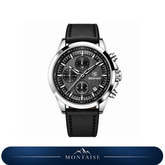 Relógio masculino Montaise Lauter grafite com pulseira de couro preta