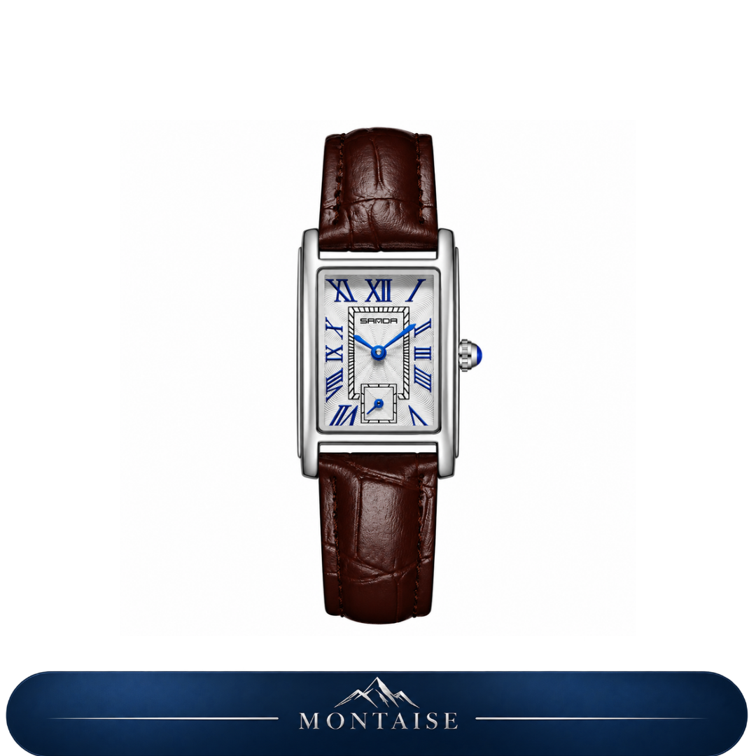 Relógio feminino La Chaux prateado pulseira de couro marrom Montaise