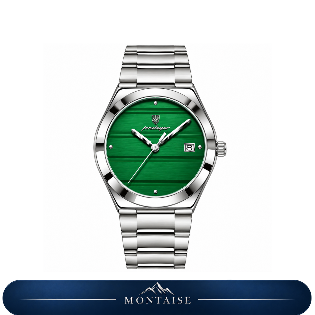 Relógio feminino Vevey prateado mostrador verde Montaise