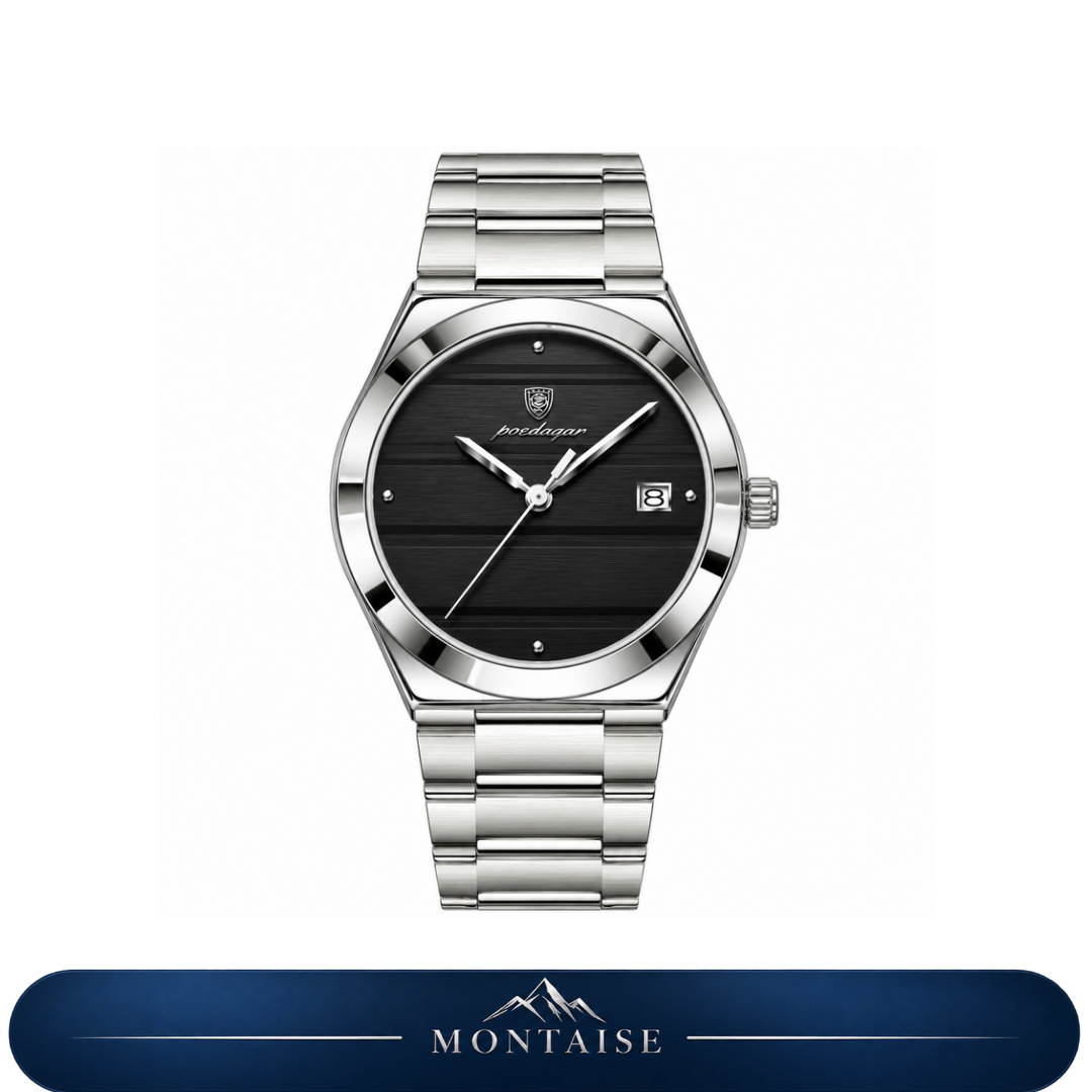 Relógio feminino Vevey prateado mostrador preto Montaise