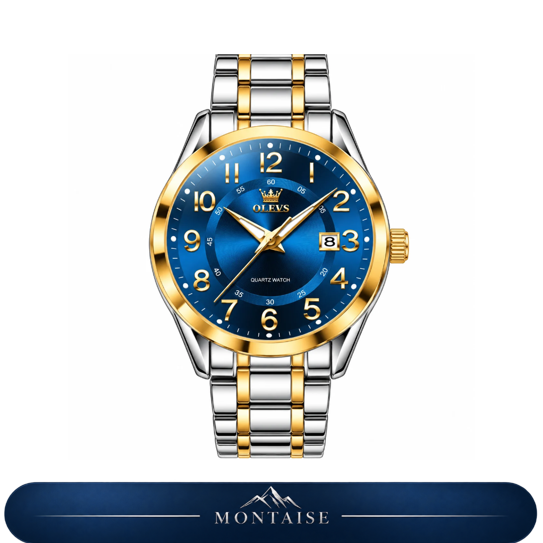 Relógio feminino Lucerne bicolor mostrador azul Montaise