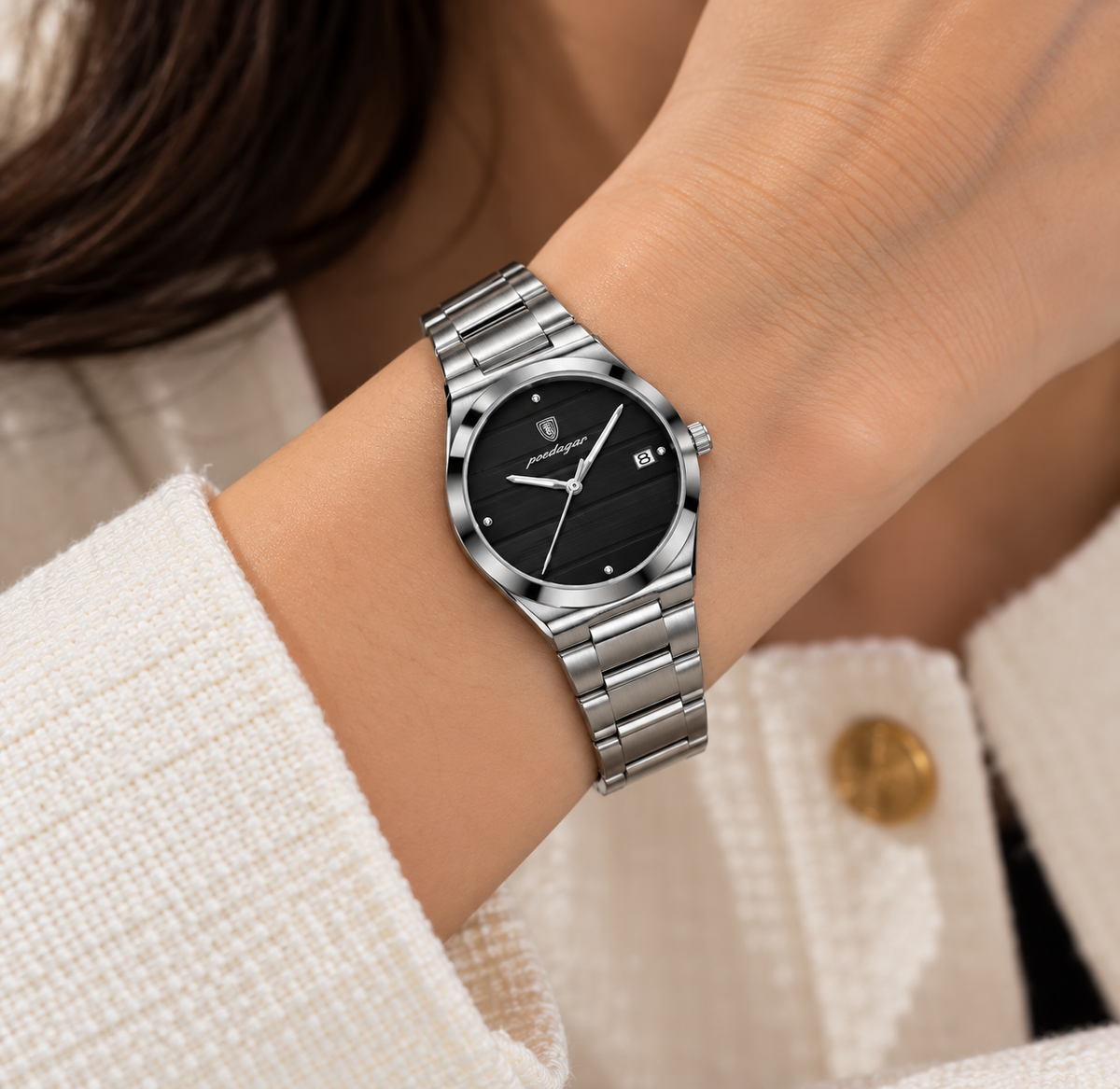 Relógio Feminino Vevey Prateado Mostrador Preto Femme Montaise