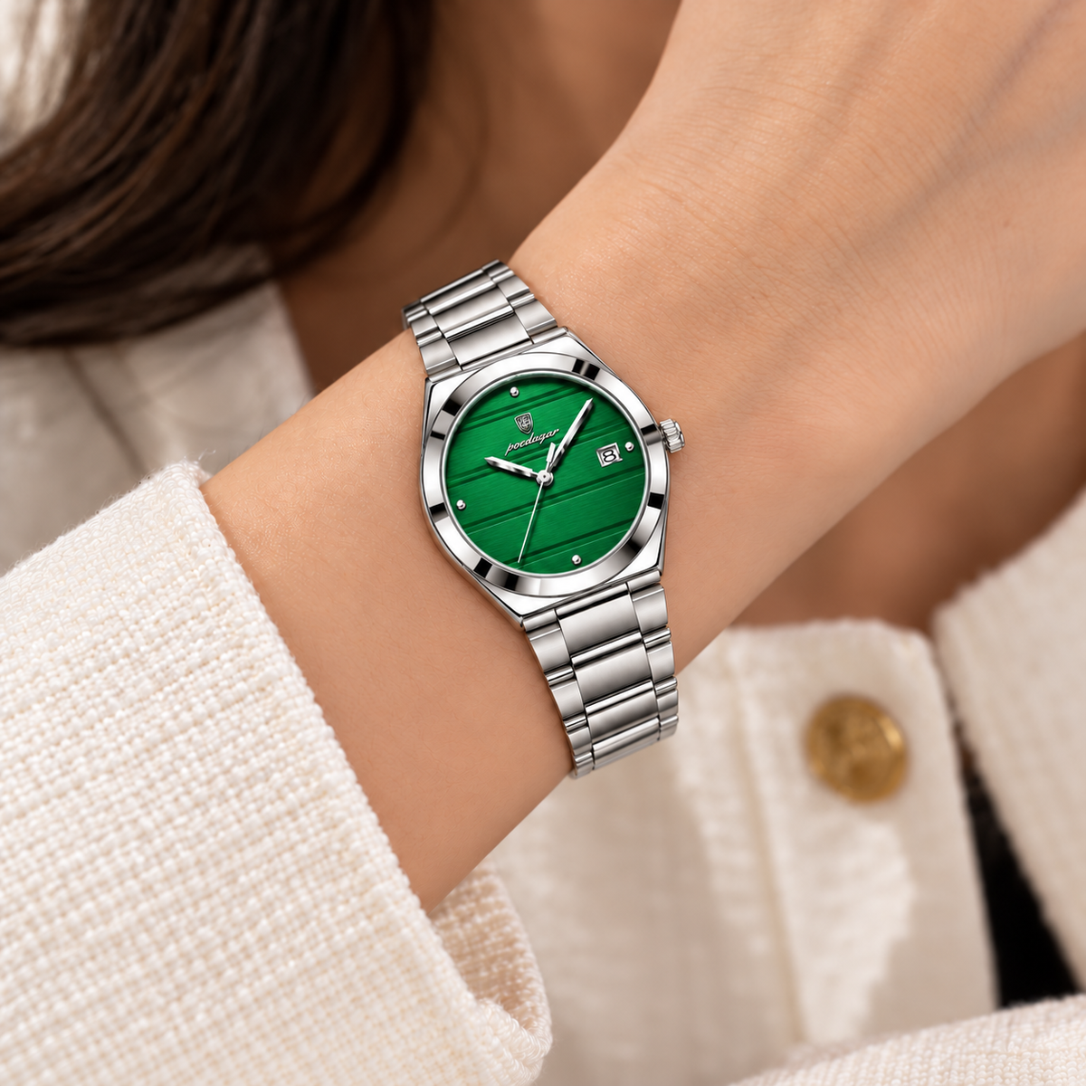 Relógio Feminino Vevey Prateado Mostrador Verde Femme Montaise