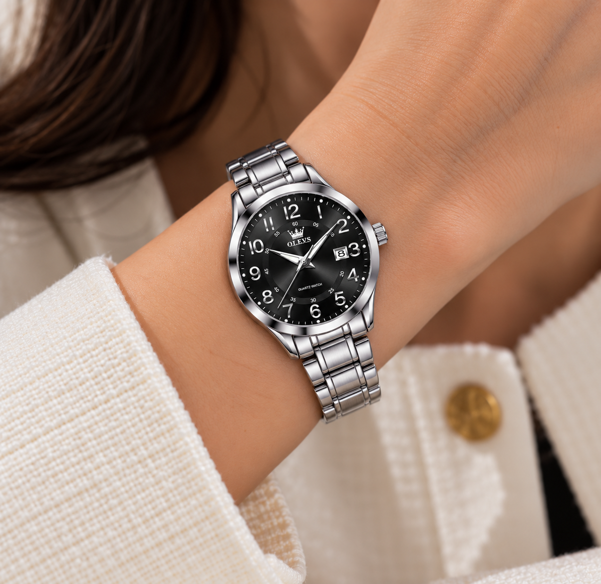 Relógio Feminino Lucerne Prateado Mostrador Preto Femme Montaise