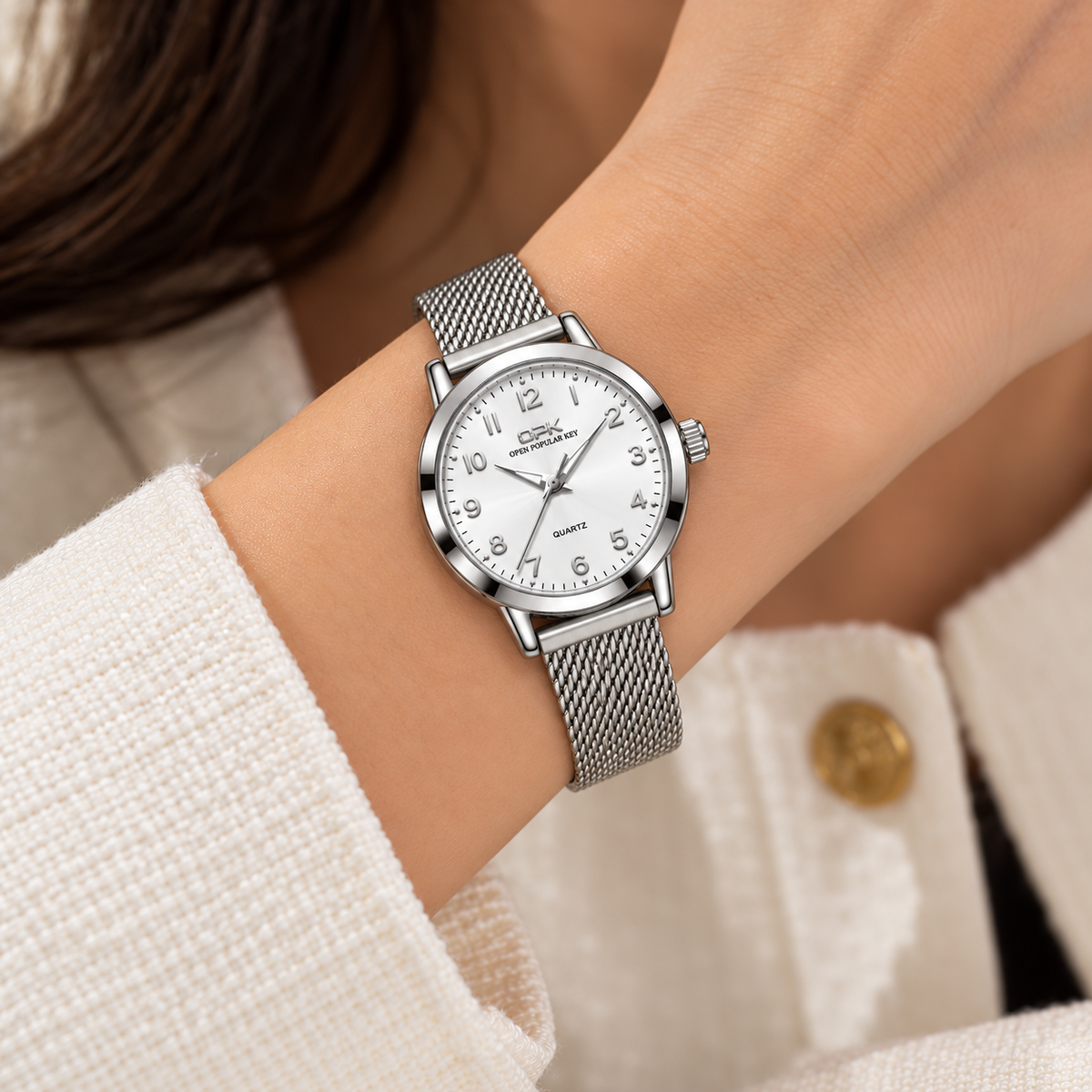 Relógio Feminino Annecy Prateado Mostrador Branco Femme Montaise