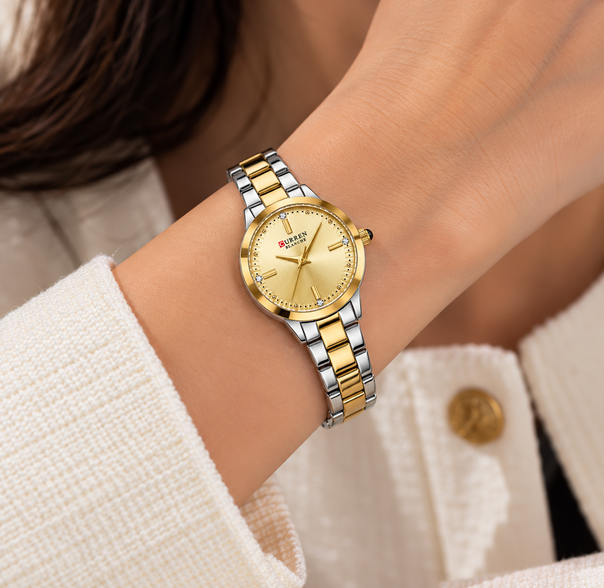 Relógio Feminino Évian Bicolor Mostrador Dourado Femme Montaise