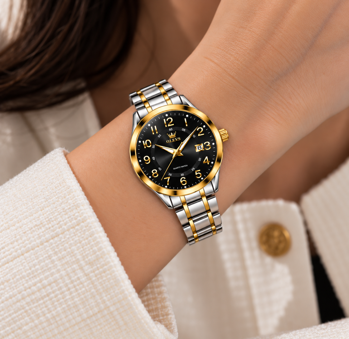 Relógio Feminino Lucerne Bicolor Mostrador Preto Femme Montaise